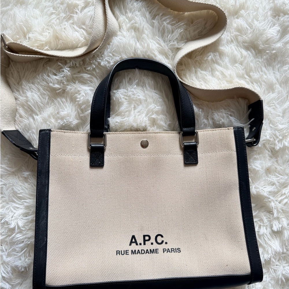 A.P.C. Canvas Tote in Cream with Black Trim